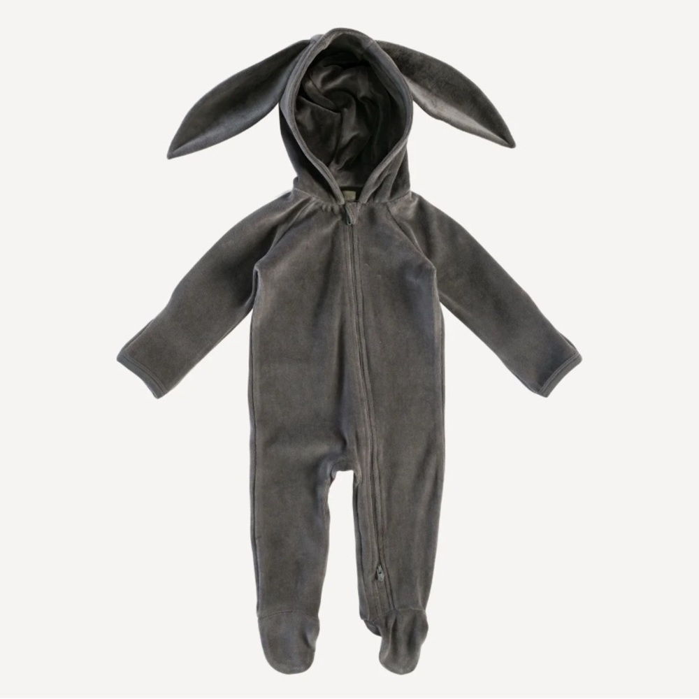NWT Kate Quinn LONG SLEEVE BUNNY BUNTING | GREY NIGHT | ORGANIC COTTON VELOUR